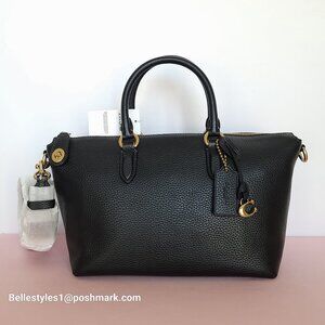 COACH Cara Pebbled Leather Satchel with Crossbody Strap- Black⭐